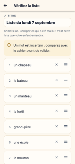 La liste lue, prête à être vérifiée